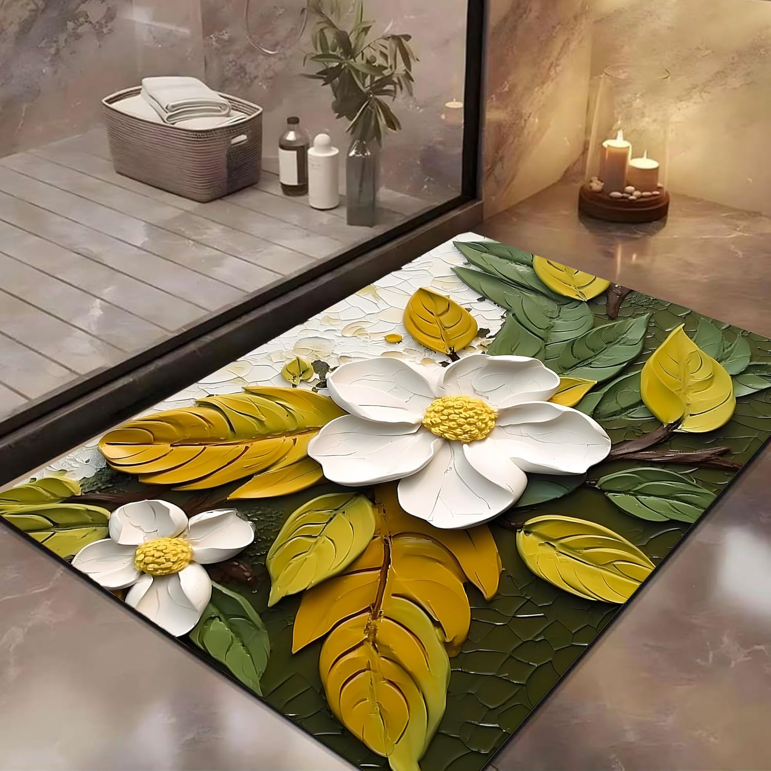 Indoce Sales 5D Door Flower Mat 5D Bathroom Flower Mat Visual Anti-Slip Absorbent Mat | Quick Drying Non-Slip Bath Mat