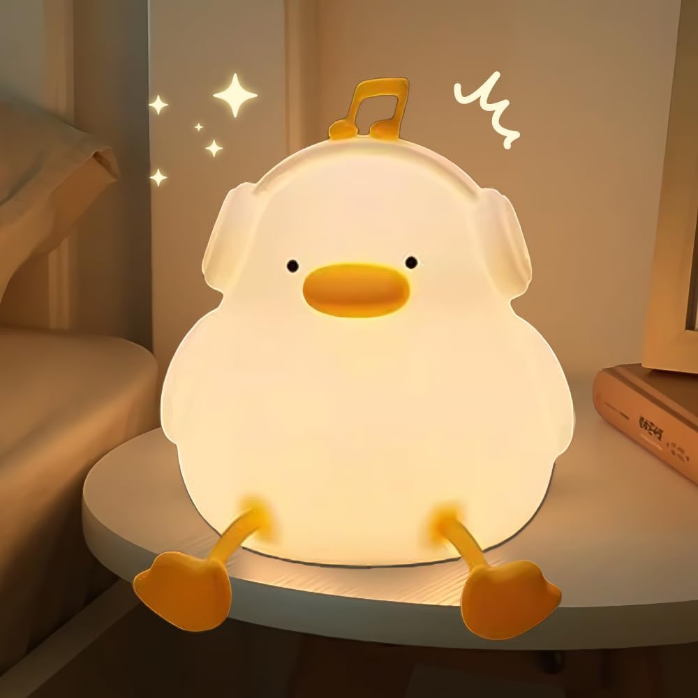 Indoce Sales Cute Panda Night Light for Kids,Nursery Silicone Night Light,7-Color Changing LED Lamp,Room Decor, Gifts for Toddler Children Teenage Girls Valentine's Day (Cabbage), White (Music Duck)
