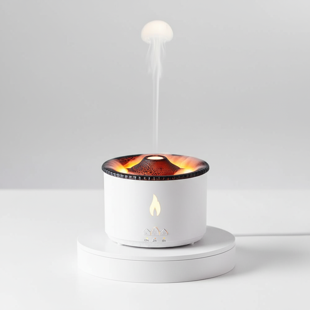 Indoce Sales Volcano Humidifier, Large 300ML/10.56oz Capacity, Waterless Auto-Off and Timer, With Flame and Volcano Atomization Modes, Volcano Aromatherapy diffuser for Bedroom