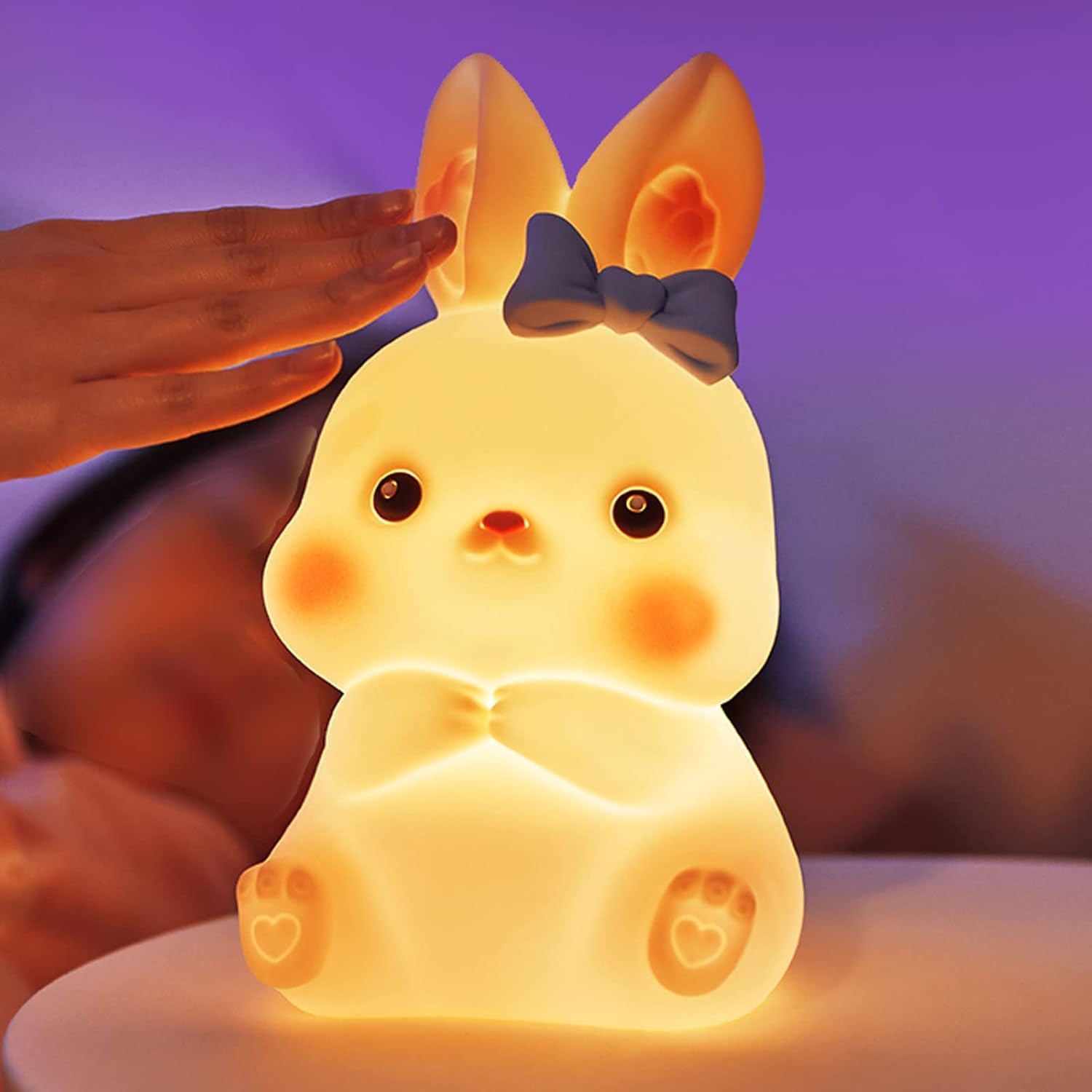 Indoce Sales Rechargeable Cute Silicone Sitting Rabbit Night Lamp for Kids – USB Color Changing LED Light with Touch Sensor Control, Star Lamp for Bedroom, Baby Gifts, Perfect for Children’s Night Light