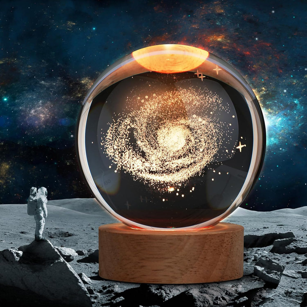 Indoce Sales 3D Multi Design Crystal Ball Night Lamp, Creative Engraved 60mm Crystal Ball Night Light, USB Cable LED Wooden Crystal Ball for Home Decoration Birthday Gift (Warm White)