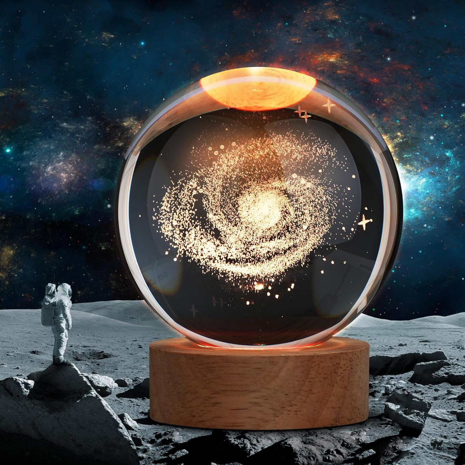 Indoce Sales 3D Multi Design Crystal Ball Night Lamp, Creative Engraved 60mm Crystal Ball Night Light, USB Cable LED Wooden Crystal Ball for Home Decoration Birthday Gift (Warm White)