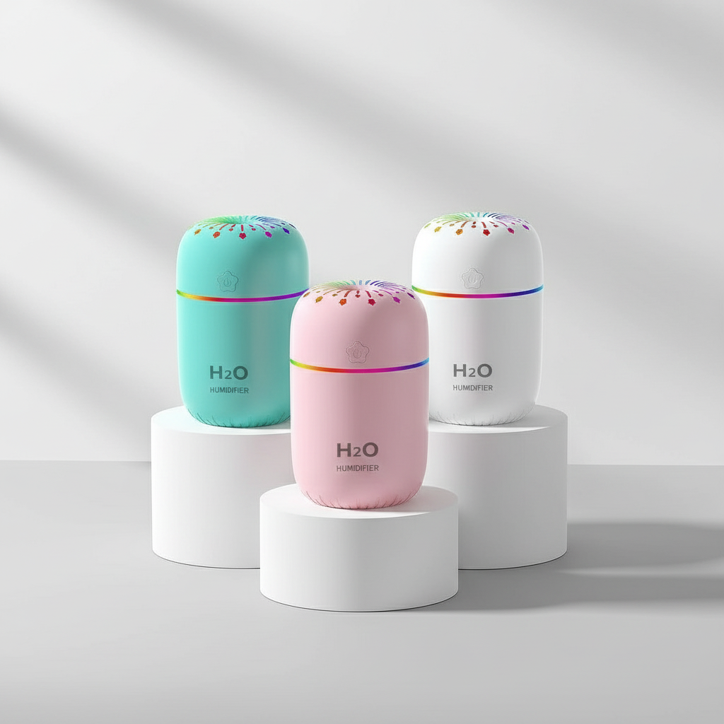 Indoce Sales H2O Humidifiers for Bedroom, Portable small Humidifier 300ml Cool Mist Colorful Light for Babies USB Personal Desktop Humidifier for Home