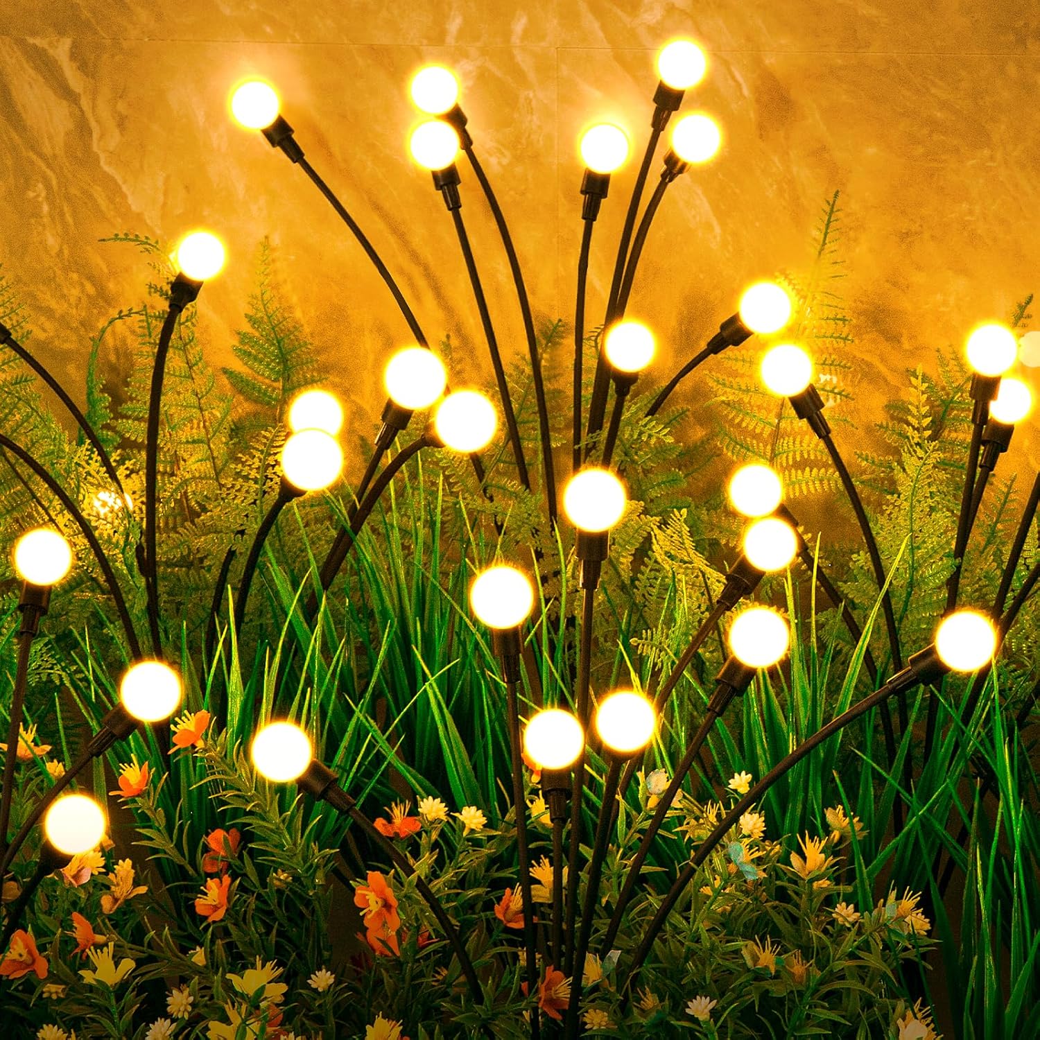 indoce Sales Solar Garden Lights, New Upgraded Solar Powered Firefly Lights Outdoor Waterproof Starburst Swaying Solar Firefly Lights for Path Landscape Outdoor Decoration (2 Pack)