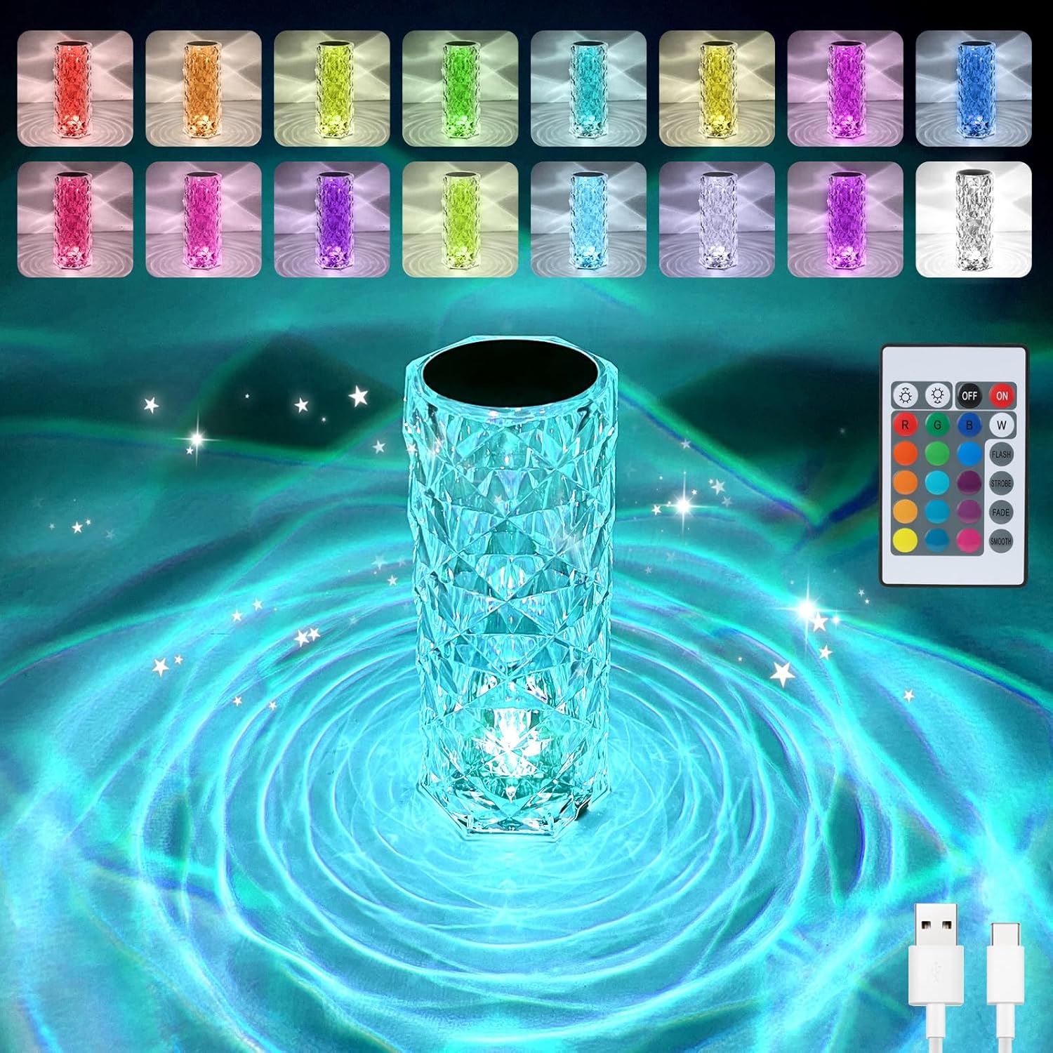 Indoce Sales Crystal Diamond Table Lamp Touch Control Color Changing Bedside Desk Lamp