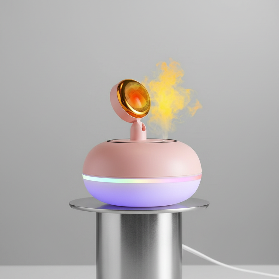 indoce Sales 2 in 1 Lamp Humidifier Sunset Lamp Air Humidifier USB Charging Fogger Decoration Sunset Projector Lamp Humidifier with Colors Lights Waterless Auto Off for Home Office Room