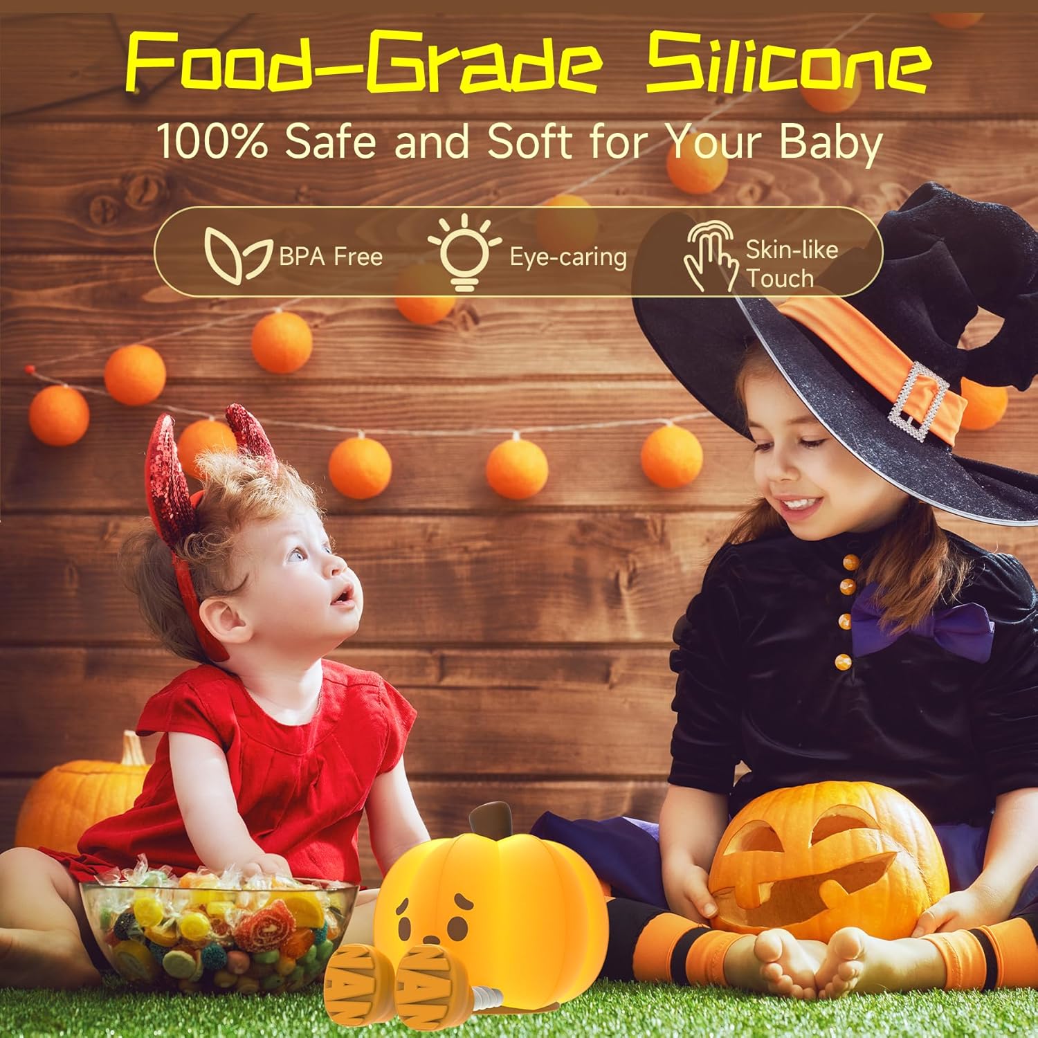 Indoce Sales Pumpkin Night Light, Cute LED Lamp, Silicone Dimmable Nursery Nightlight for Kids, Rechargeable Bedside Touch Lamp, Funny Office Desk Light and Room Decor(Pumpkin)
