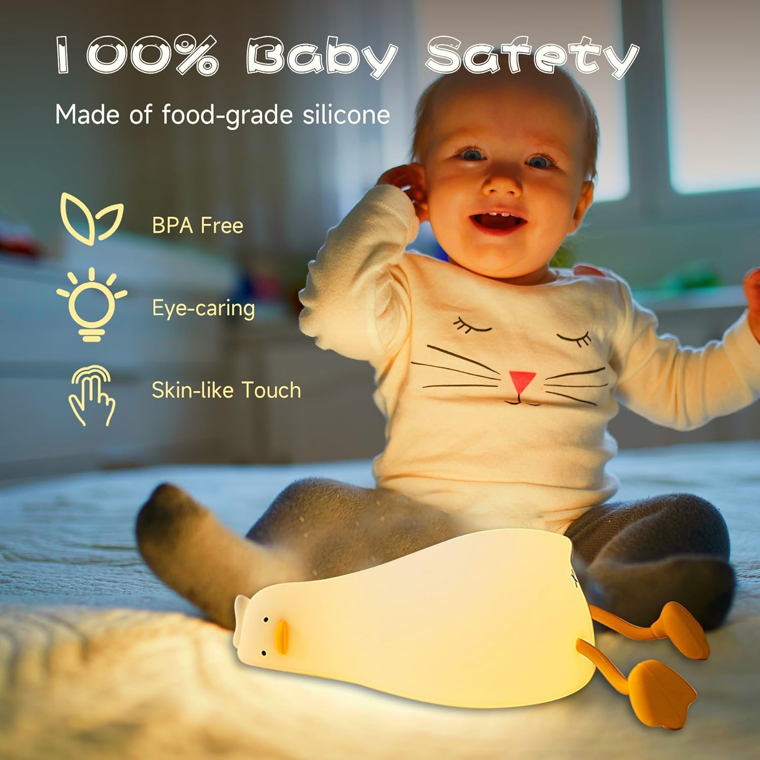 Indoce Sales Cute Panda Night Light For Kids,Nursery Silicone Night Light,7-Color Changing LED Lamp,Room Decor, Gifts For Toddler Children Teenage Girls Valentine'S Day (Sleep Duck), White