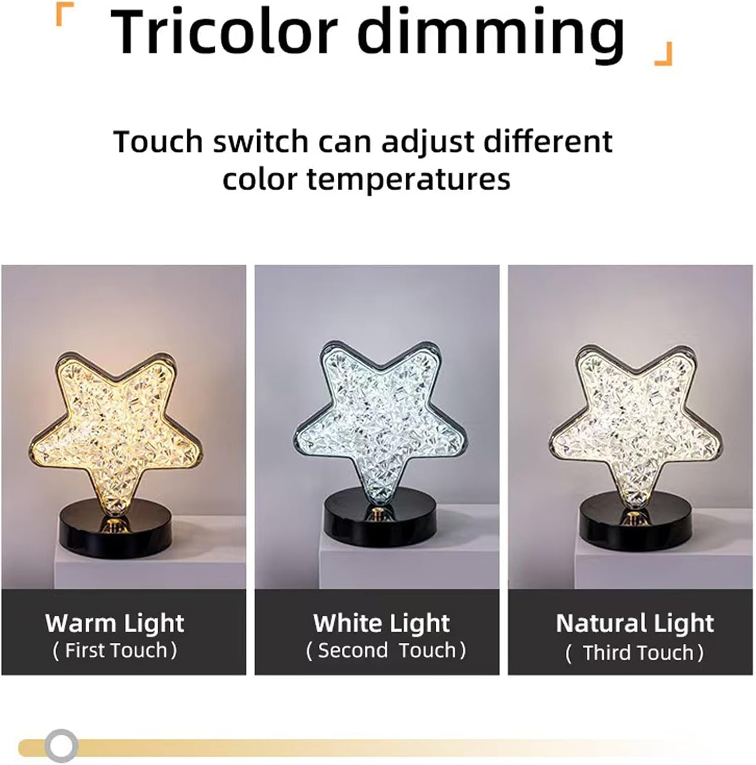 Indoce Sales Cordless Star Lamp with Touch Sensor - 3 Color Dimmable and Adjustable Brightness, Battery Powered Desk Bedside Lamp for Nightstand, Living Room, Bedroom, End Table (Star)
