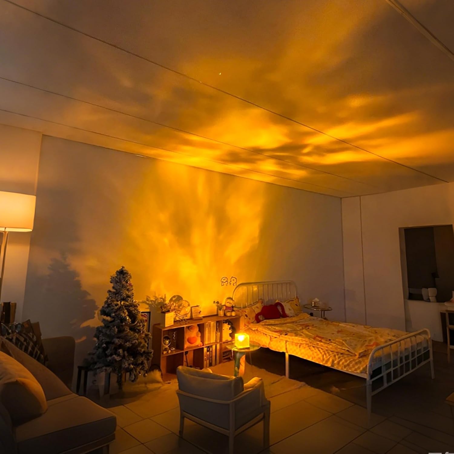 Indoce Sales The Wave Lamp, Wavecube Light, Ocean Wave Projector Light, 16-Color 3D Holographic Water Ripple Romantic Ambient Lighting, Night Light Decor, for Child's Room, Bedroom