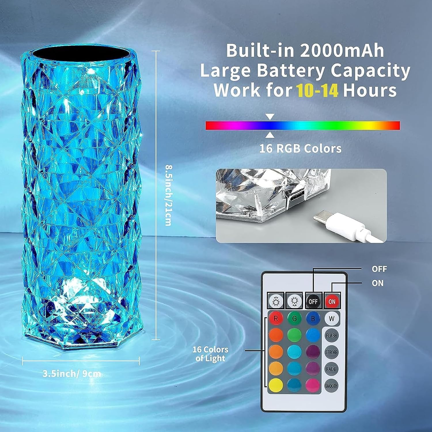 Indoce Sales Crystal Diamond Table Lamp Touch Control Color Changing Bedside Desk Lamp