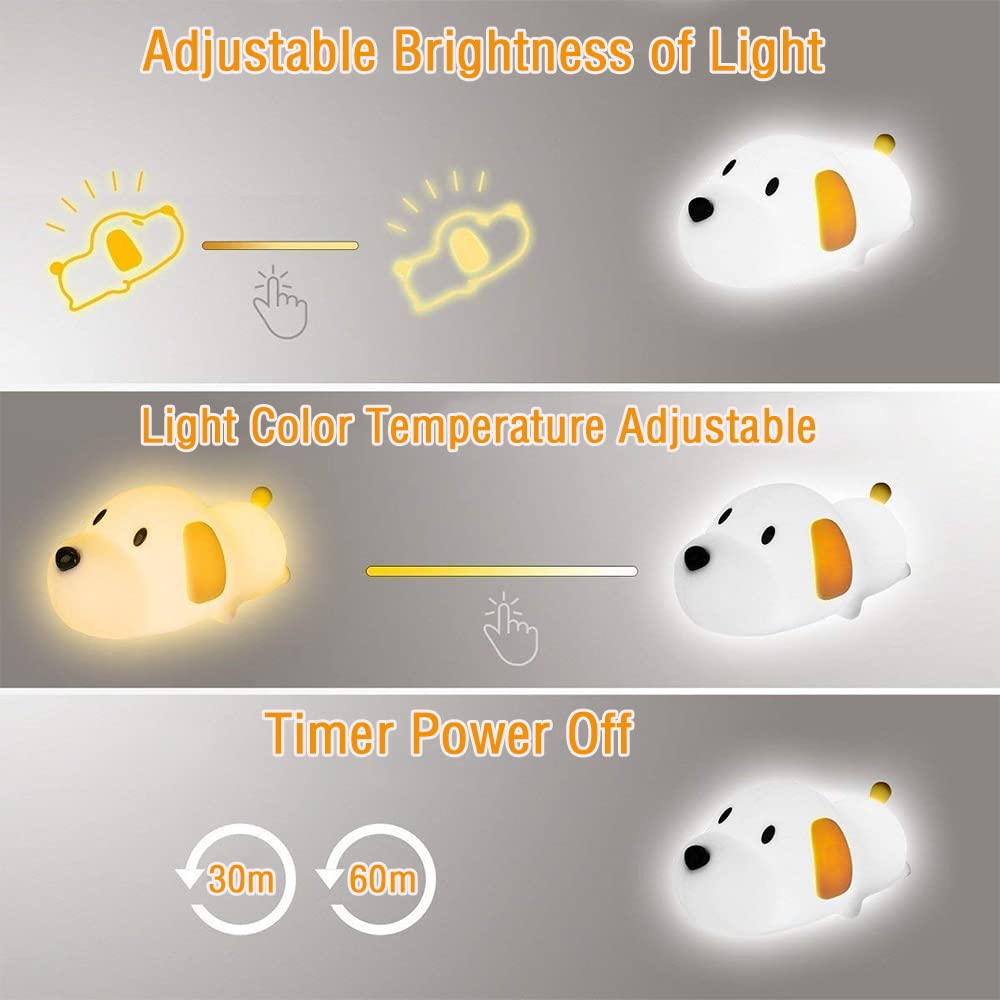 Indoce Sales Puppy Silicone Night Light for Kids – LED Silicone Dog Lamp with Touch Control & Timer
