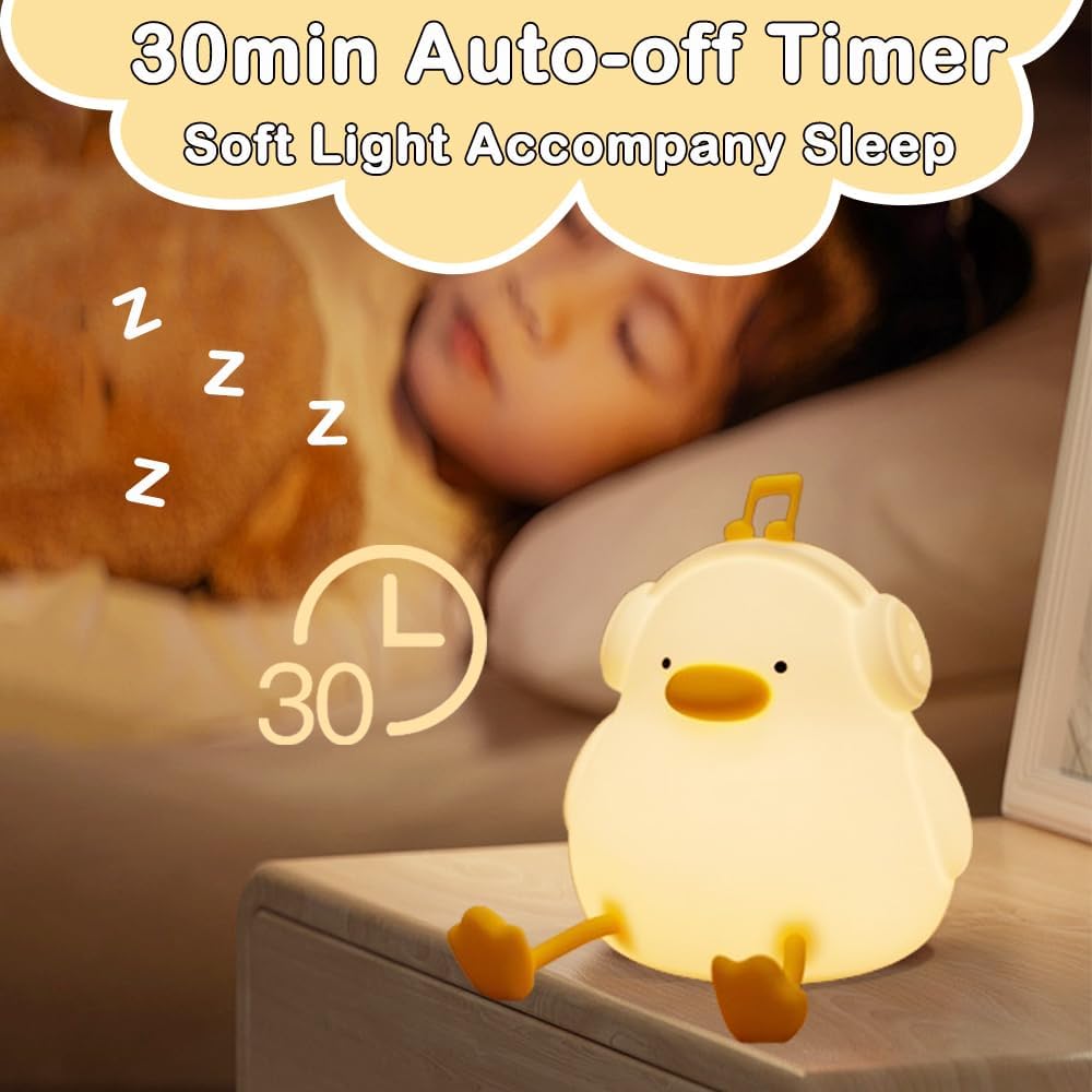 Indoce Sales Cute Panda Night Light for Kids,Nursery Silicone Night Light,7-Color Changing LED Lamp,Room Decor, Gifts for Toddler Children Teenage Girls Valentine's Day (Cabbage), White (Music Duck)
