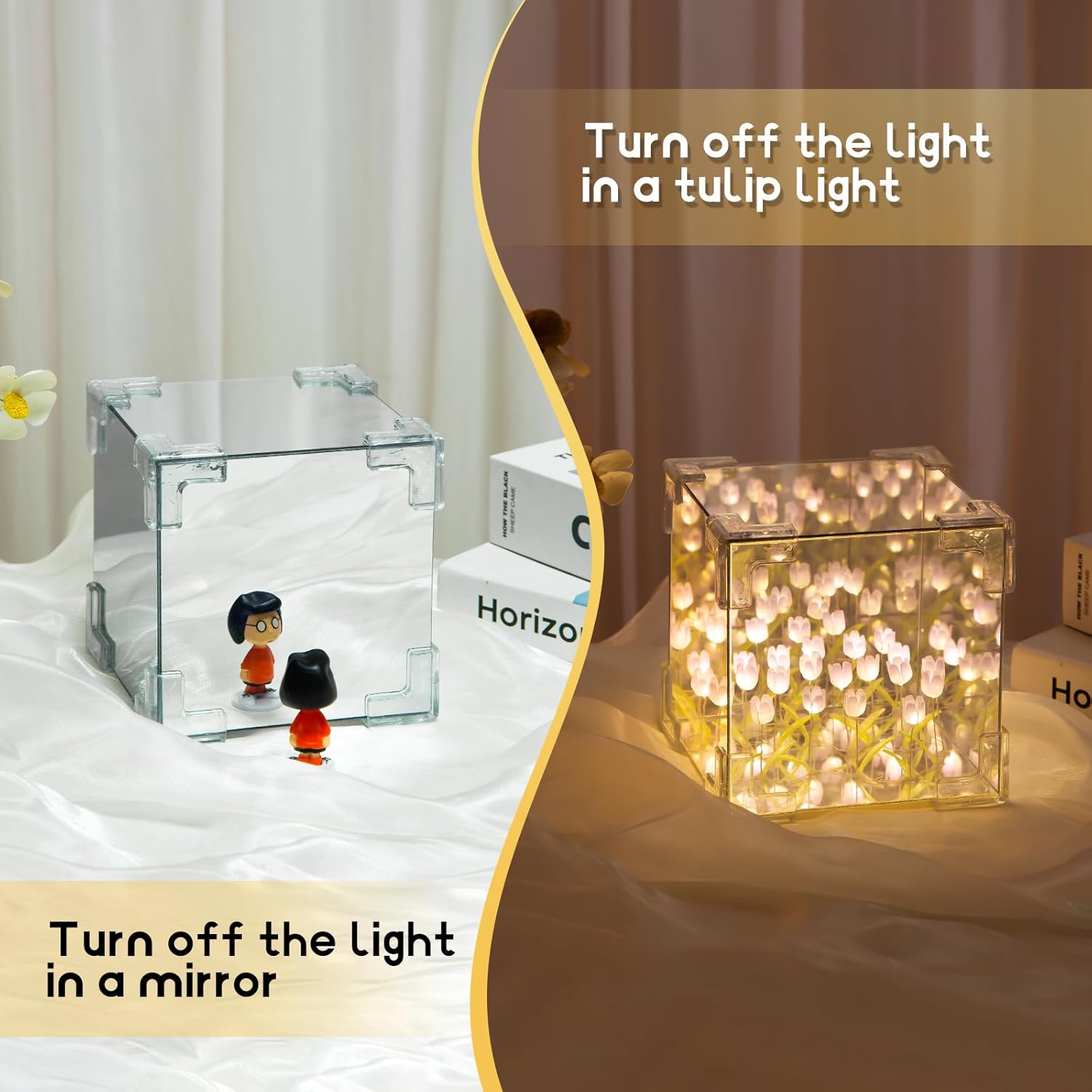 Indoce Sales DIY Infinity Mirror Tulip Cube LED Lamp - 20 LED Flower Lights, Dual-Purpose Tabletop & Mirror Décor | Gifts for Woman | Valentine Gift