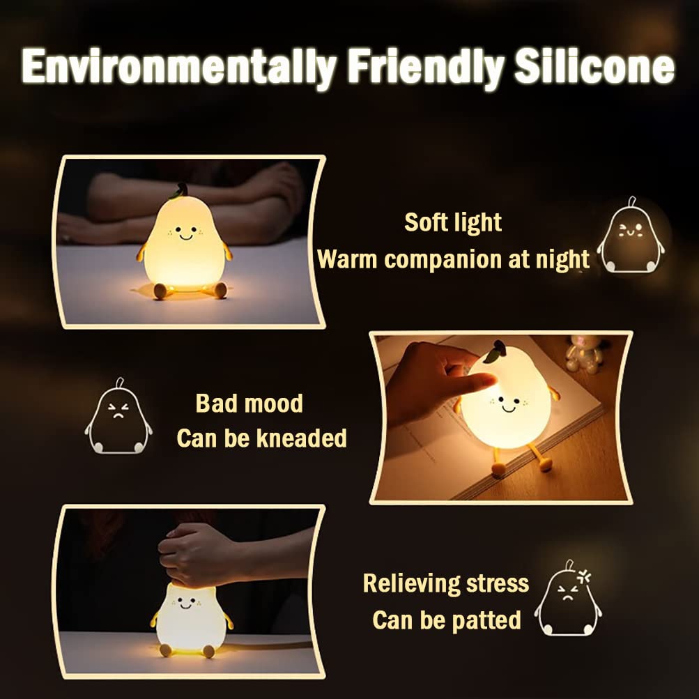 Indoce Sales Rechargeable Silicone Pear Night Lamp Touch Control Color Changing LED Light 7color for Kids' Bedroom Décor and Ideal Baby Gift (Multicolor)