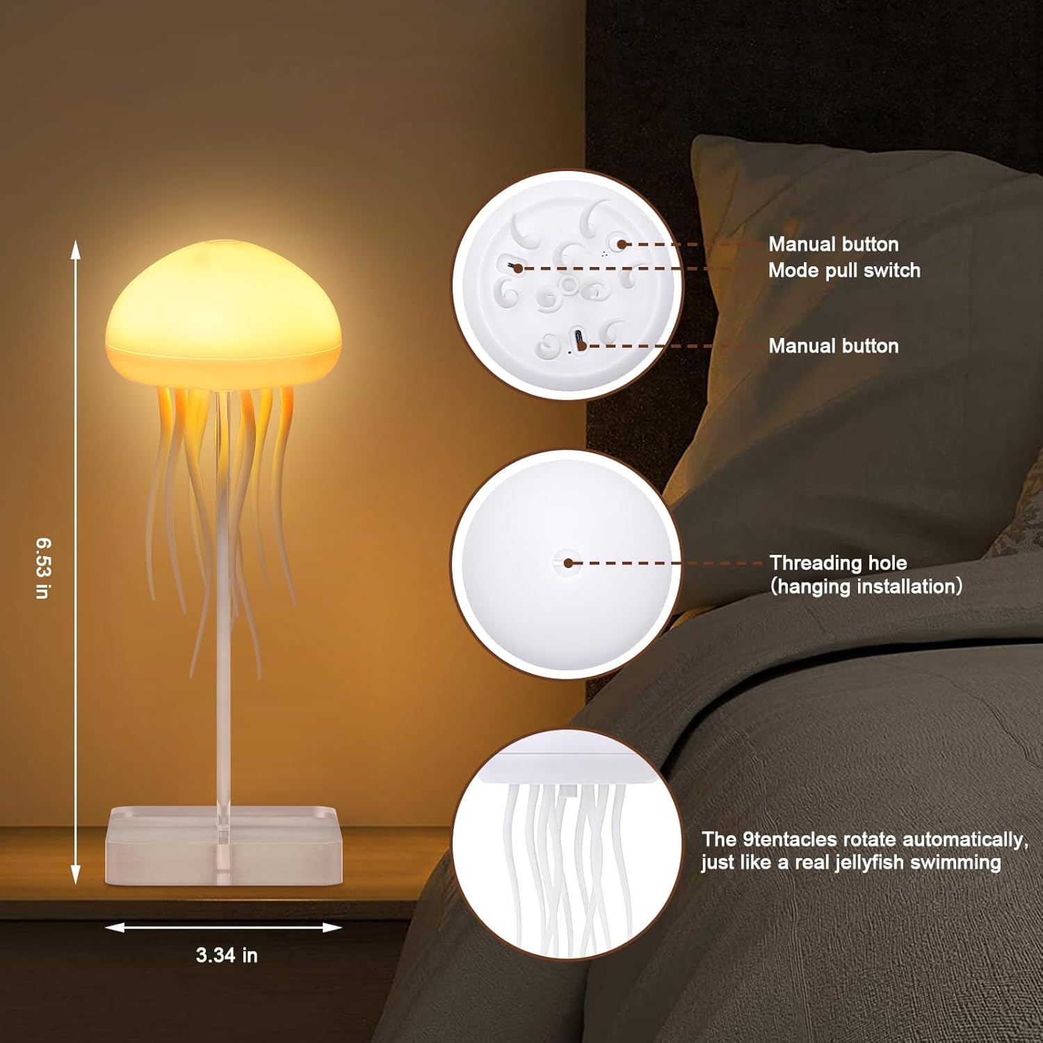 Indoce Sales Jellyfish Dancing Lamp, LED Cute Jellyfish Night Light，Floating Voice Control Jellyfish with Dancing Legs, RGB Gradient Jellyfish Bedside Lamp