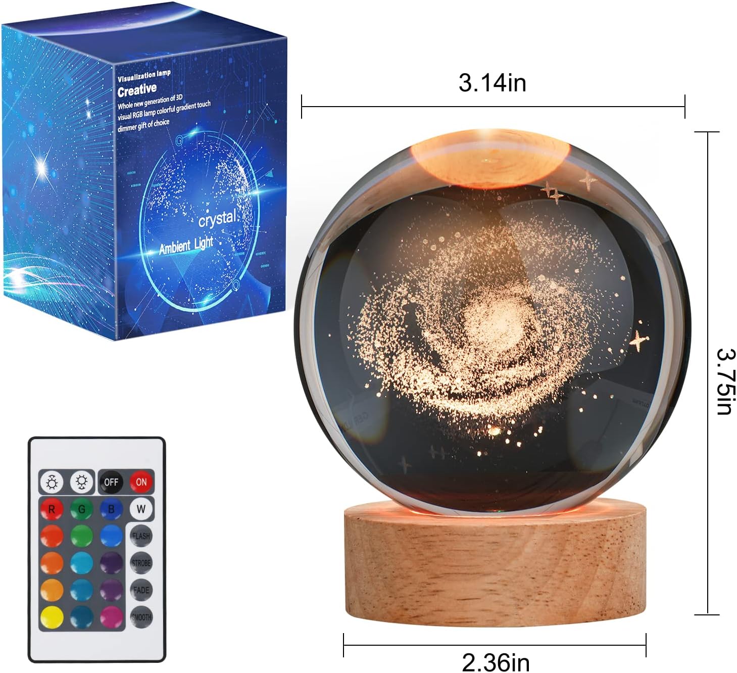Indoce Sales 3D Multi Design Crystal Ball Night Lamp, Creative Engraved 60mm Crystal Ball Night Light, USB Cable LED Wooden Crystal Ball for Home Decoration Birthday Gift (Warm White)