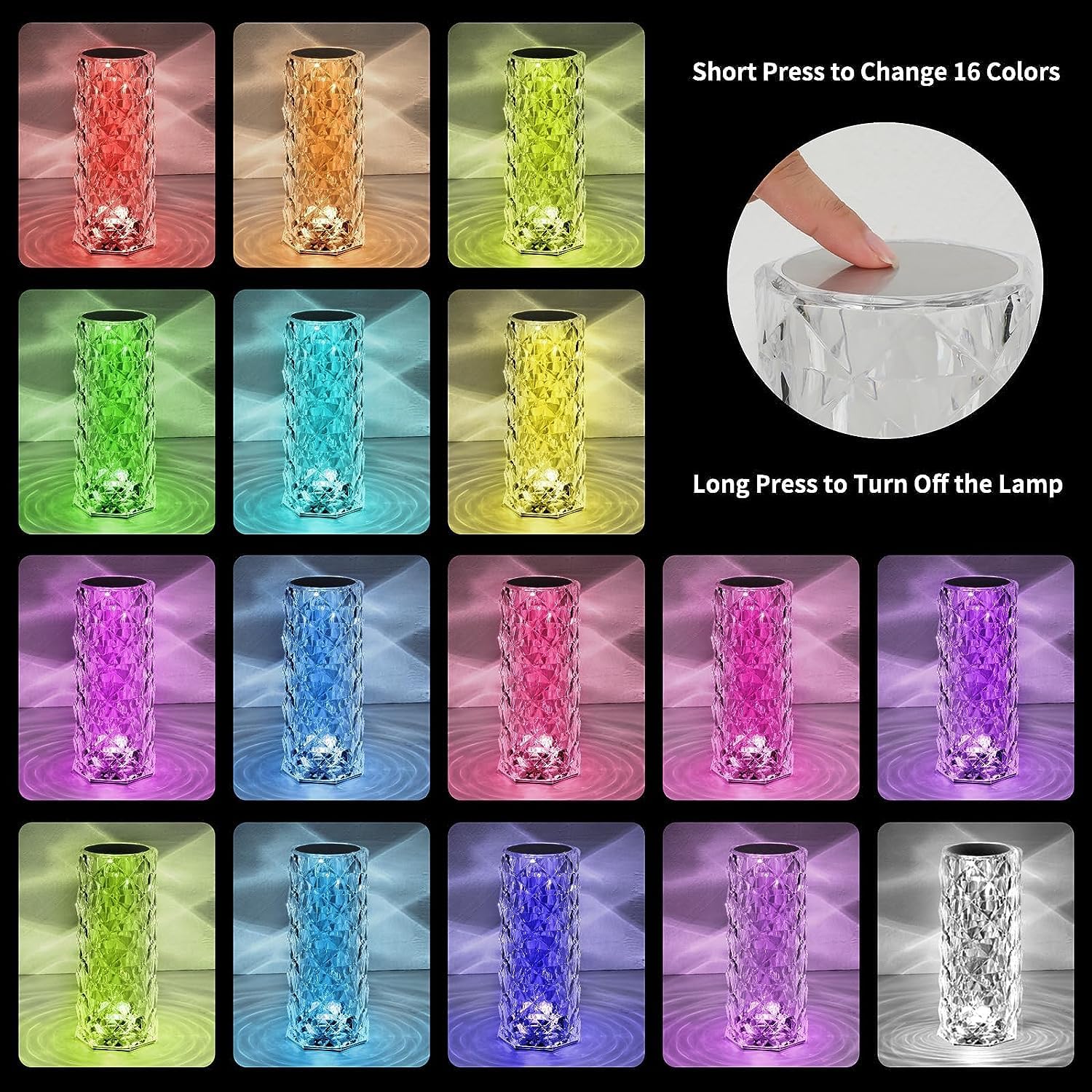 Indoce Sales Crystal Diamond Table Lamp Touch Control Color Changing Bedside Desk Lamp