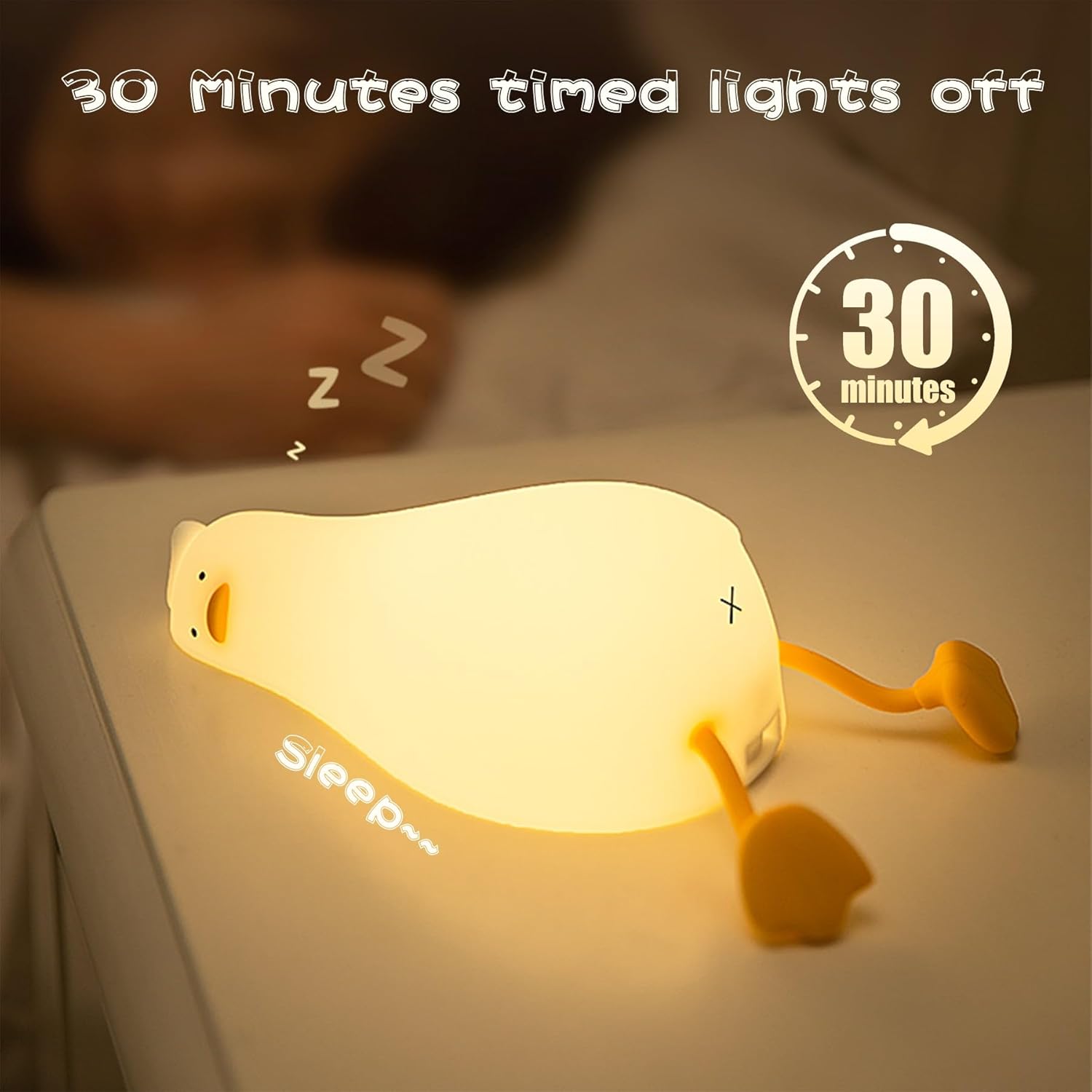 Indoce Sales Cute Panda Night Light For Kids,Nursery Silicone Night Light,7-Color Changing LED Lamp,Room Decor, Gifts For Toddler Children Teenage Girls Valentine'S Day (Sleep Duck), White