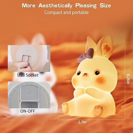 Indoce Sales Rechargeable Cute Silicone Sitting Rabbit Night Lamp for Kids – USB Color Changing LED Light with Touch Sensor Control, Star Lamp for Bedroom, Baby Gifts, Perfect for Children’s Night Light