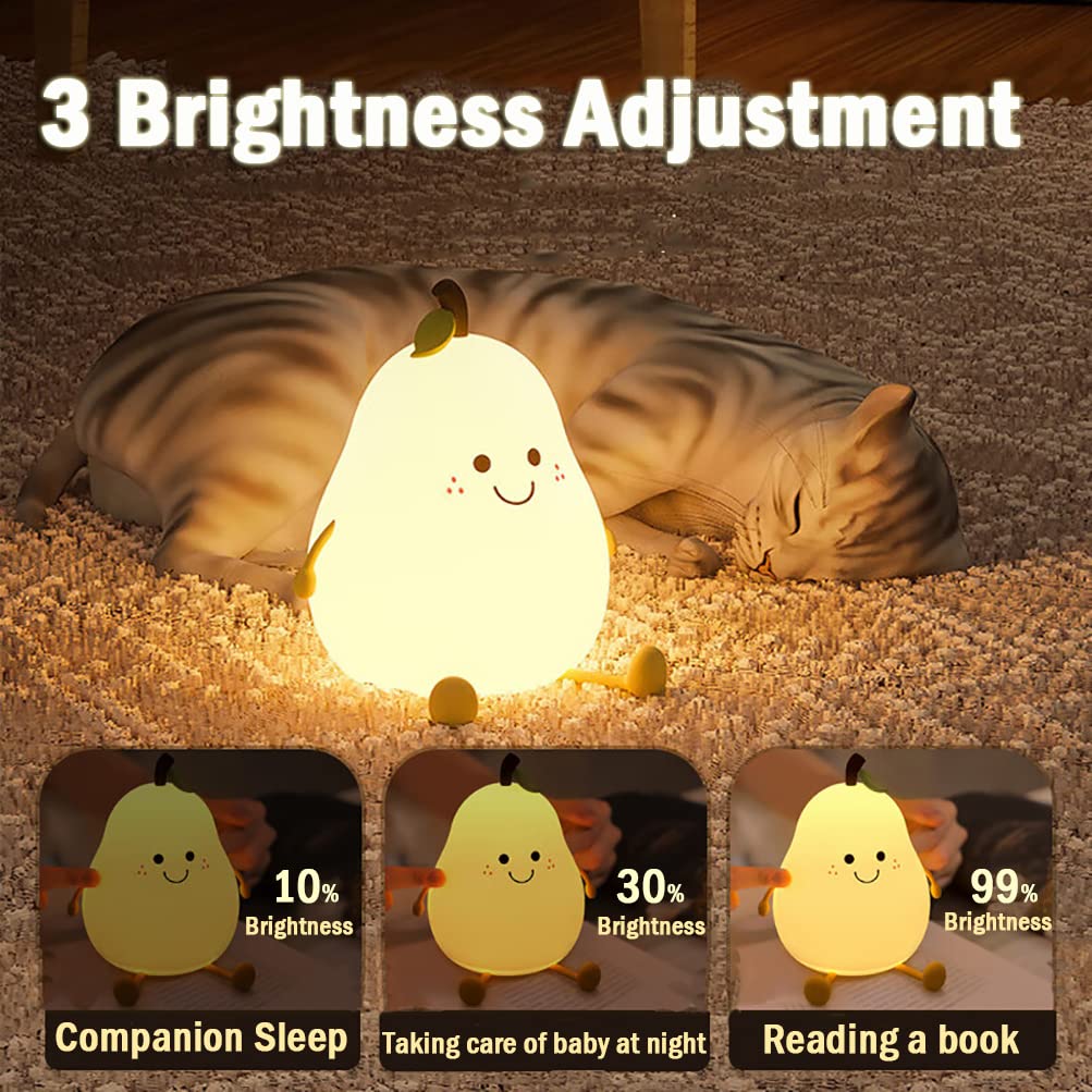 Indoce Sales Rechargeable Silicone Pear Night Lamp Touch Control Color Changing LED Light 7color for Kids' Bedroom Décor and Ideal Baby Gift (Multicolor)