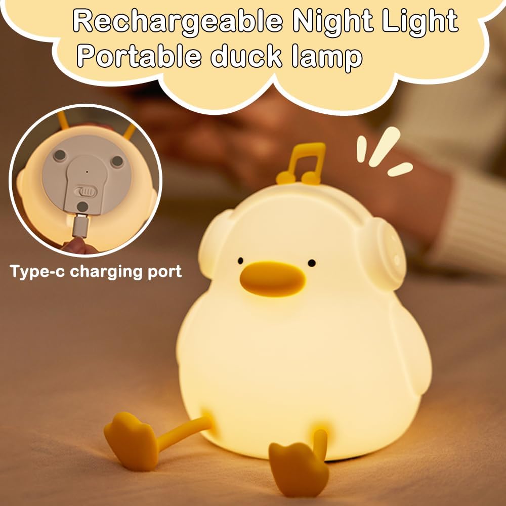 Indoce Sales Cute Panda Night Light for Kids,Nursery Silicone Night Light,7-Color Changing LED Lamp,Room Decor, Gifts for Toddler Children Teenage Girls Valentine's Day (Cabbage), White (Music Duck)