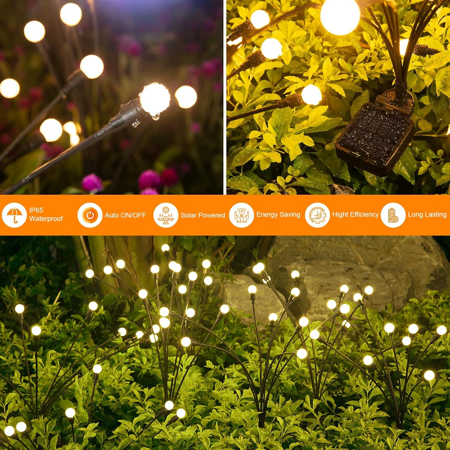 indoce Sales Solar Garden Lights, New Upgraded Solar Powered Firefly Lights Outdoor Waterproof Starburst Swaying Solar Firefly Lights for Path Landscape Outdoor Decoration (2 Pack)