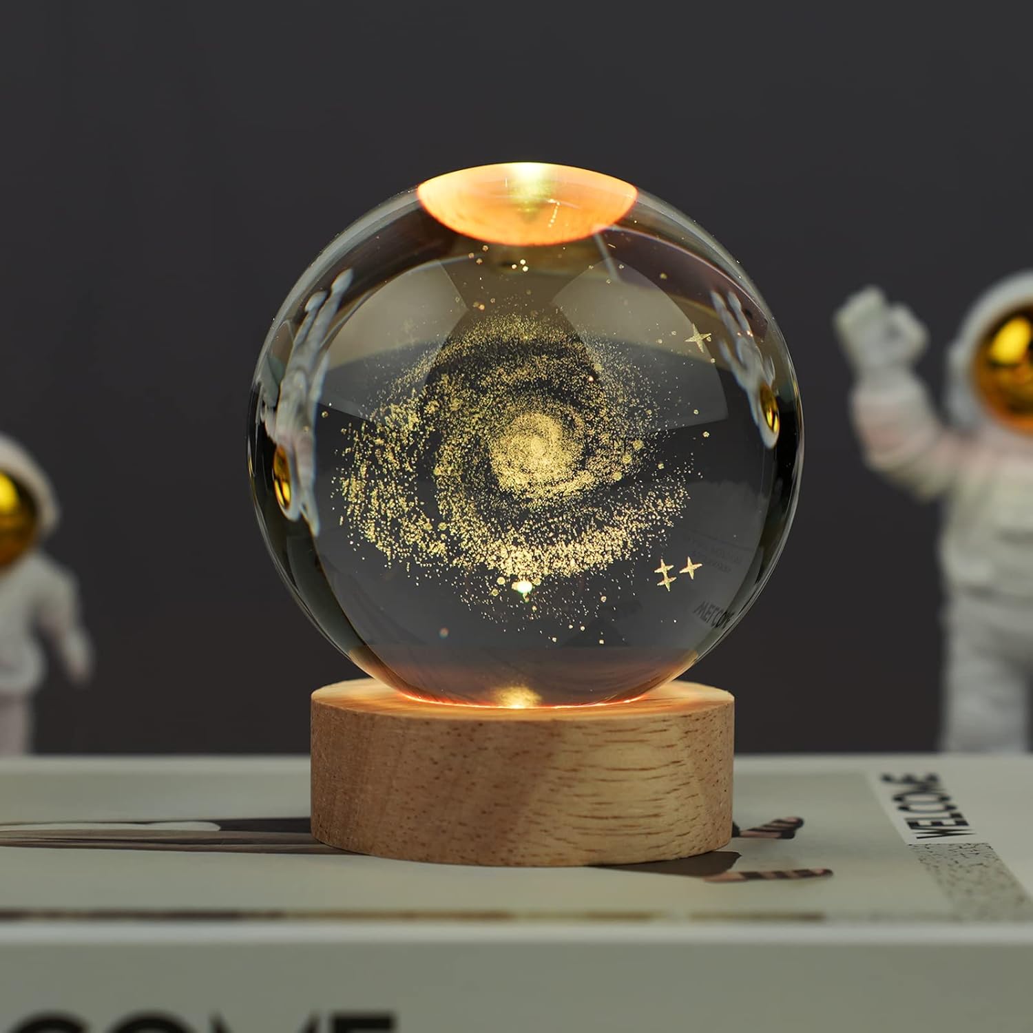 Indoce Sales 3D Multi Design Crystal Ball Night Lamp, Creative Engraved 60mm Crystal Ball Night Light, USB Cable LED Wooden Crystal Ball for Home Decoration Birthday Gift (Warm White)