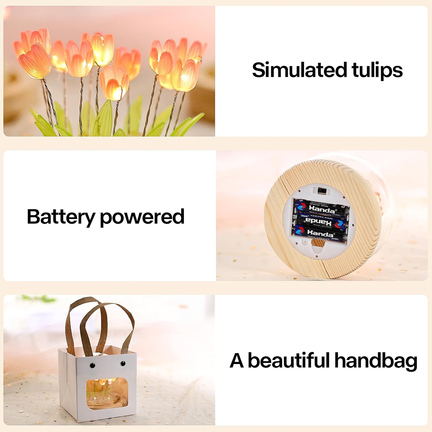 Indoce Sales LED Tulip Night Light Battery Powered Handmade Tulip Table Lamps DIY Simulation Flower Bedside Sleeping Lights