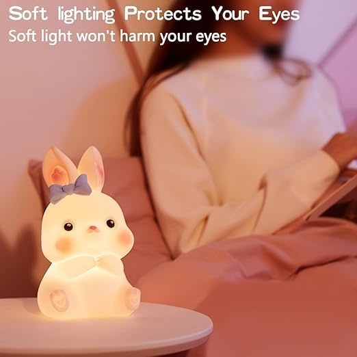 Indoce Sales Rechargeable Cute Silicone Sitting Rabbit Night Lamp for Kids – USB Color Changing LED Light with Touch Sensor Control, Star Lamp for Bedroom, Baby Gifts, Perfect for Children’s Night Light