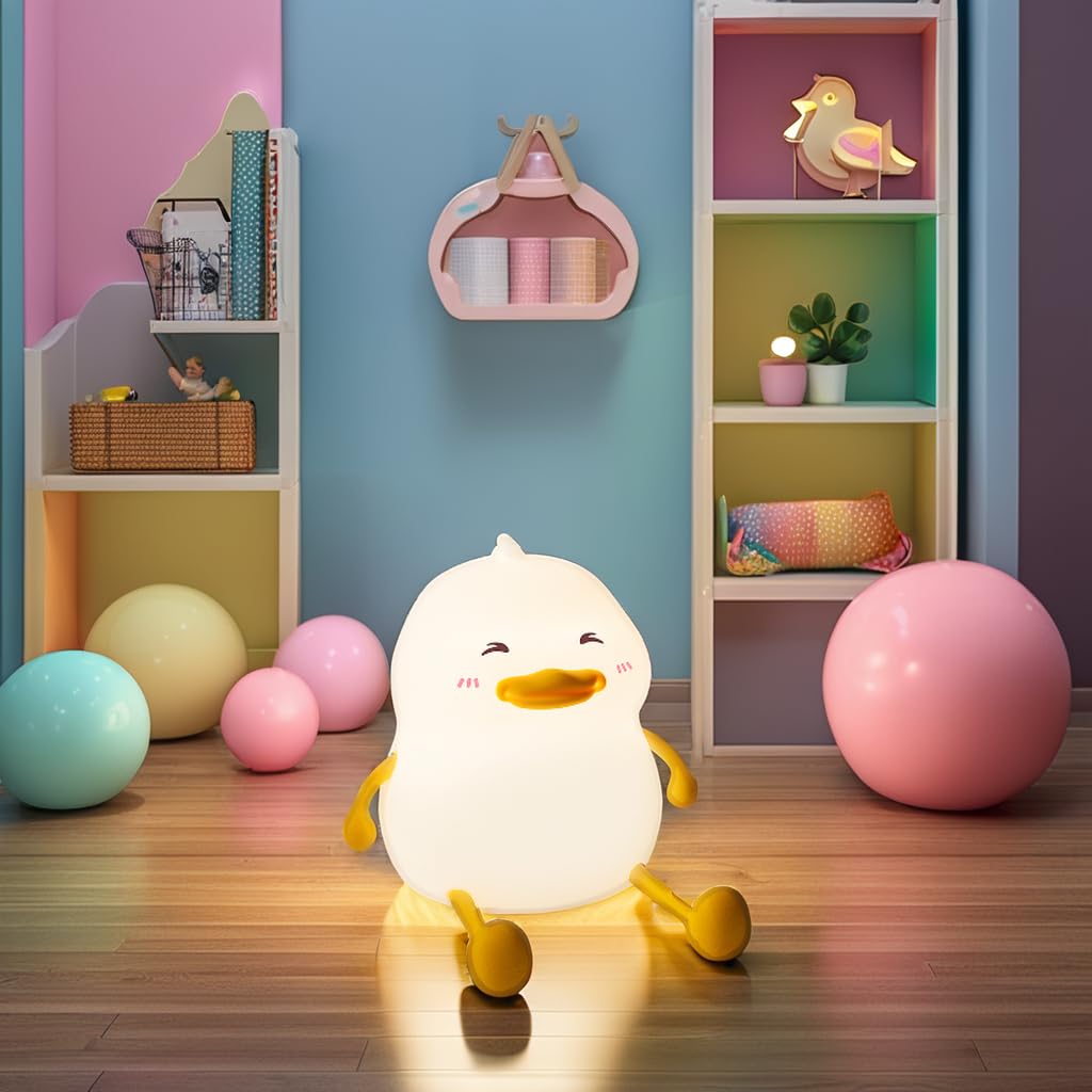 Indoce Sales Cute Smiley Duck Night Light for Kids,Nursery Silicone Night Light, LED Lamp,Room Decor, Gifts for Toddler Children Teenage Girls Valentine's Day