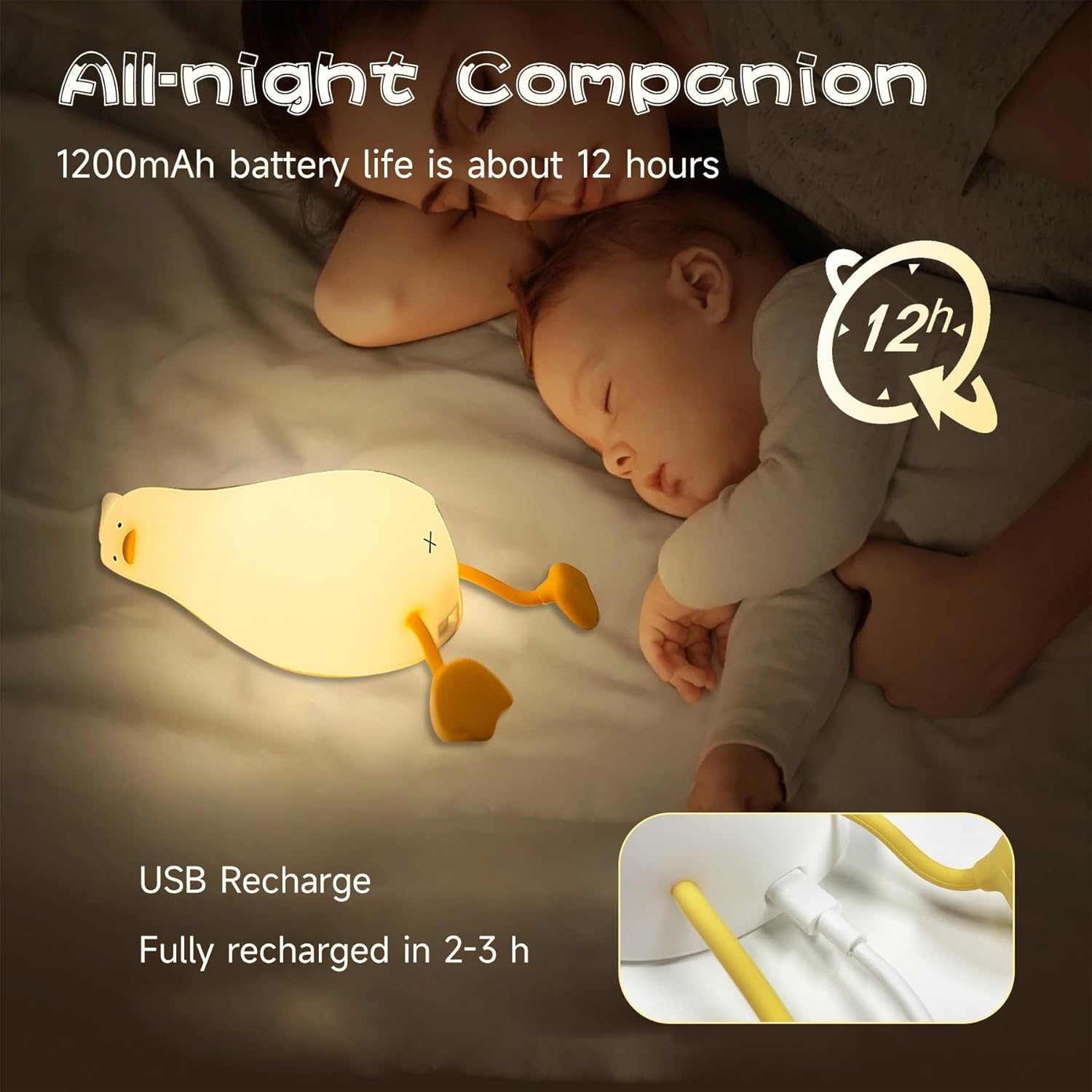 Indoce Sales Cute Panda Night Light For Kids,Nursery Silicone Night Light,7-Color Changing LED Lamp,Room Decor, Gifts For Toddler Children Teenage Girls Valentine'S Day (Sleep Duck), White