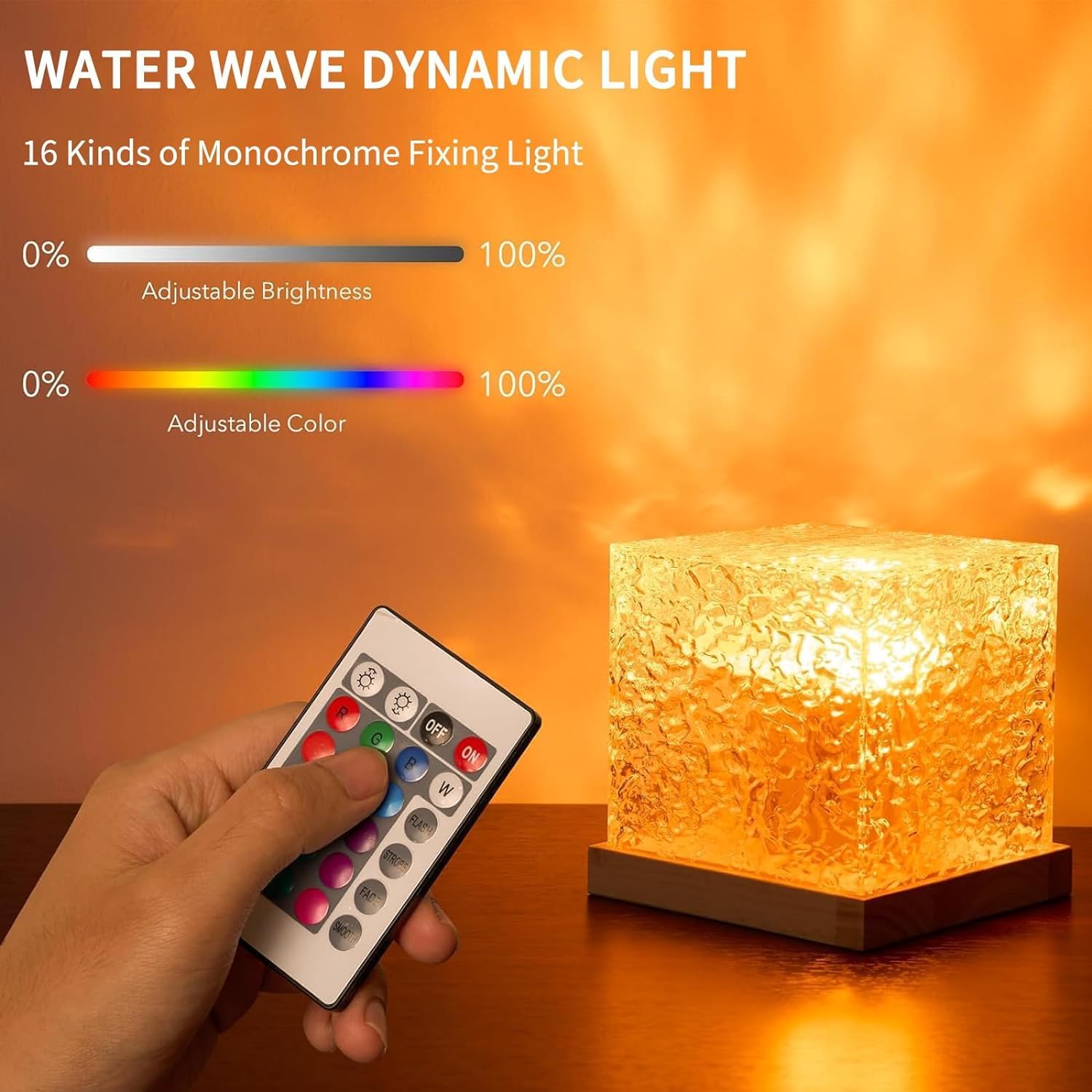 Indoce Sales The Wave Lamp, Wavecube Light, Ocean Wave Projector Light, 16-Color 3D Holographic Water Ripple Romantic Ambient Lighting, Night Light Decor, for Child's Room, Bedroom