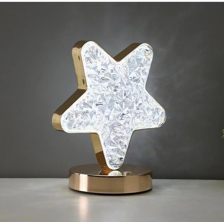 Indoce Sales Cordless Star Lamp with Touch Sensor - 3 Color Dimmable and Adjustable Brightness, Battery Powered Desk Bedside Lamp for Nightstand, Living Room, Bedroom, End Table (Star)