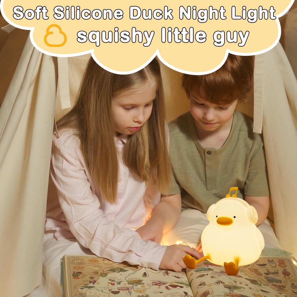 Indoce Sales Cute Panda Night Light for Kids,Nursery Silicone Night Light,7-Color Changing LED Lamp,Room Decor, Gifts for Toddler Children Teenage Girls Valentine's Day (Cabbage), White (Music Duck)