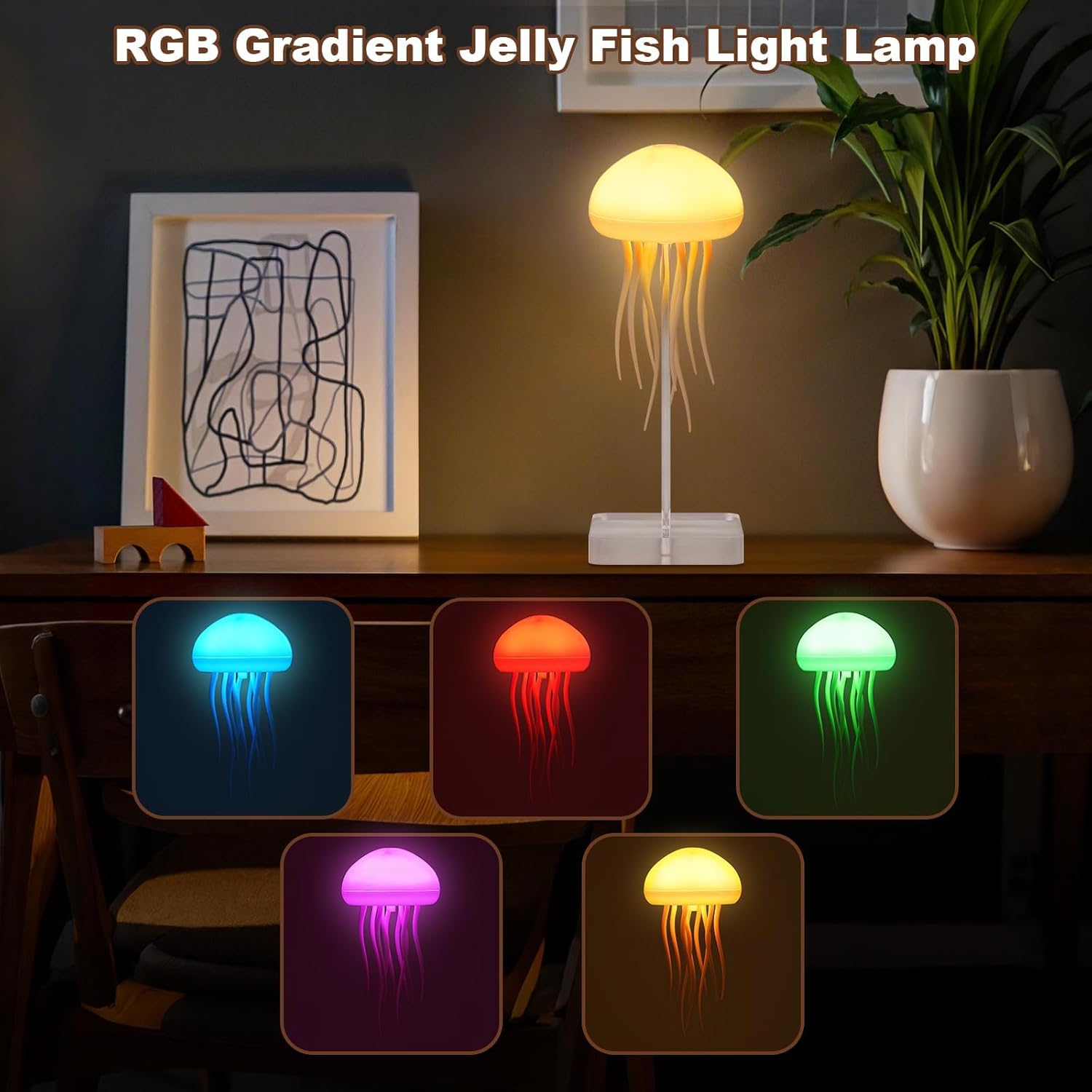 Indoce Sales Jellyfish Dancing Lamp, LED Cute Jellyfish Night Light，Floating Voice Control Jellyfish with Dancing Legs, RGB Gradient Jellyfish Bedside Lamp