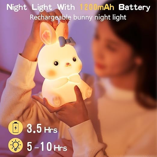 Indoce Sales Rechargeable Cute Silicone Sitting Rabbit Night Lamp for Kids – USB Color Changing LED Light with Touch Sensor Control, Star Lamp for Bedroom, Baby Gifts, Perfect for Children’s Night Light