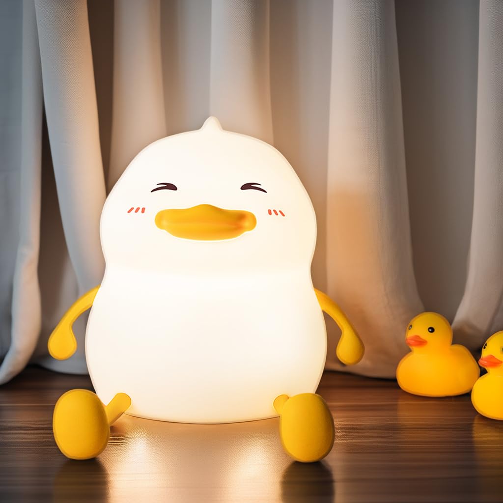 Indoce Sales Cute Smiley Duck Night Light for Kids,Nursery Silicone Night Light, LED Lamp,Room Decor, Gifts for Toddler Children Teenage Girls Valentine's Day