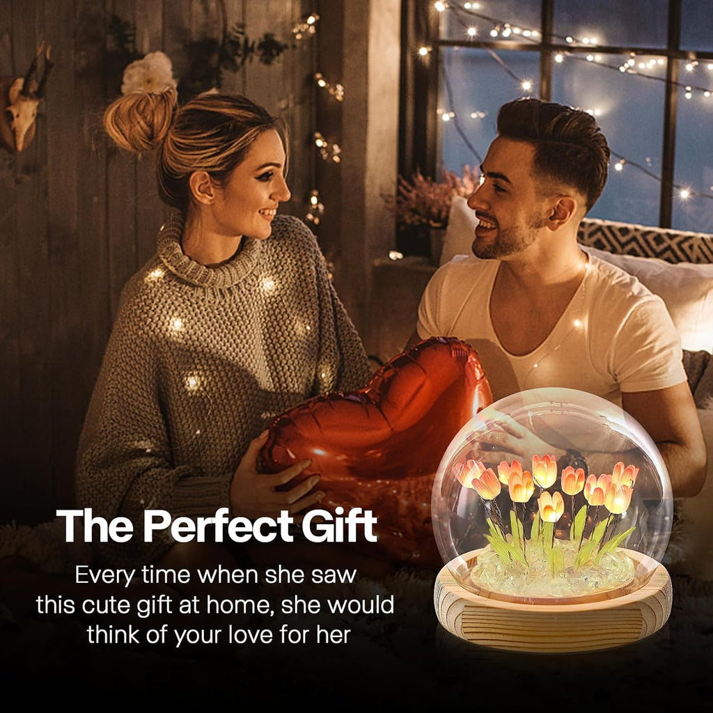Indoce Sales LED Tulip Night Light Battery Powered Handmade Tulip Table Lamps DIY Simulation Flower Bedside Sleeping Lights