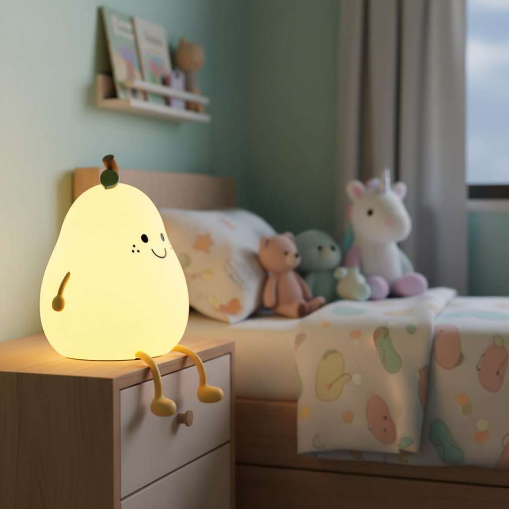 Indoce Sales Rechargeable Silicone Pear Night Lamp Touch Control Color Changing LED Light 7color for Kids' Bedroom Décor and Ideal Baby Gift (Multicolor)
