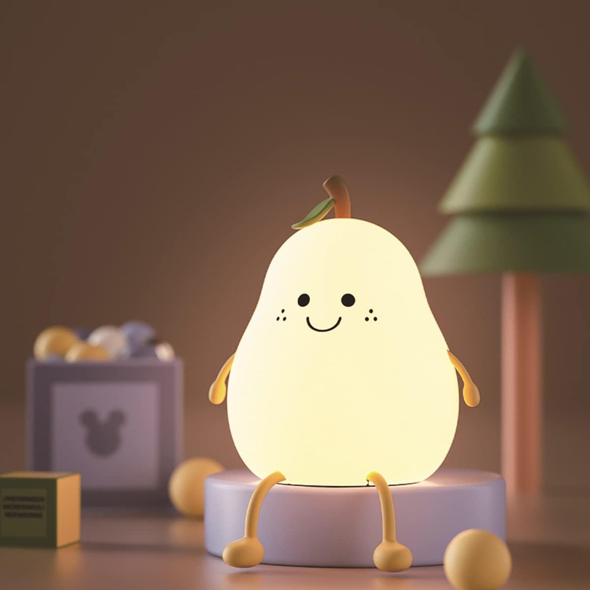 Indoce Sales Rechargeable Silicone Pear Night Lamp Touch Control Color Changing LED Light 7color for Kids' Bedroom Décor and Ideal Baby Gift (Multicolor)