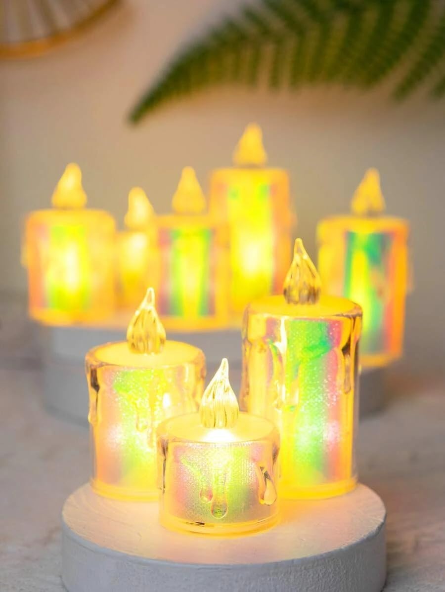Indoce Sales Flameless and Smokeless Decorative Multicolour Acrylic Candles Led Tea Light (Pack of 6)