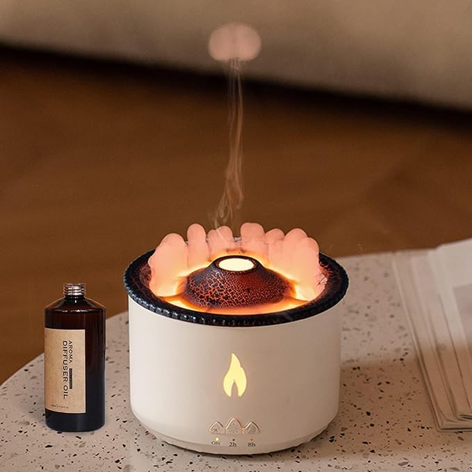 Indoce Sales Volcano Humidifier, Large 300ML/10.56oz Capacity, Waterless Auto-Off and Timer, With Flame and Volcano Atomization Modes, Volcano Aromatherapy diffuser for Bedroom