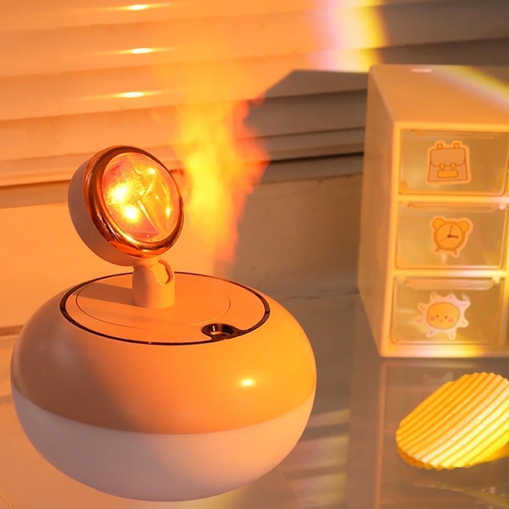 indoce Sales 2 in 1 Lamp Humidifier Sunset Lamp Air Humidifier USB Charging Fogger Decoration Sunset Projector Lamp Humidifier with Colors Lights Waterless Auto Off for Home Office Room