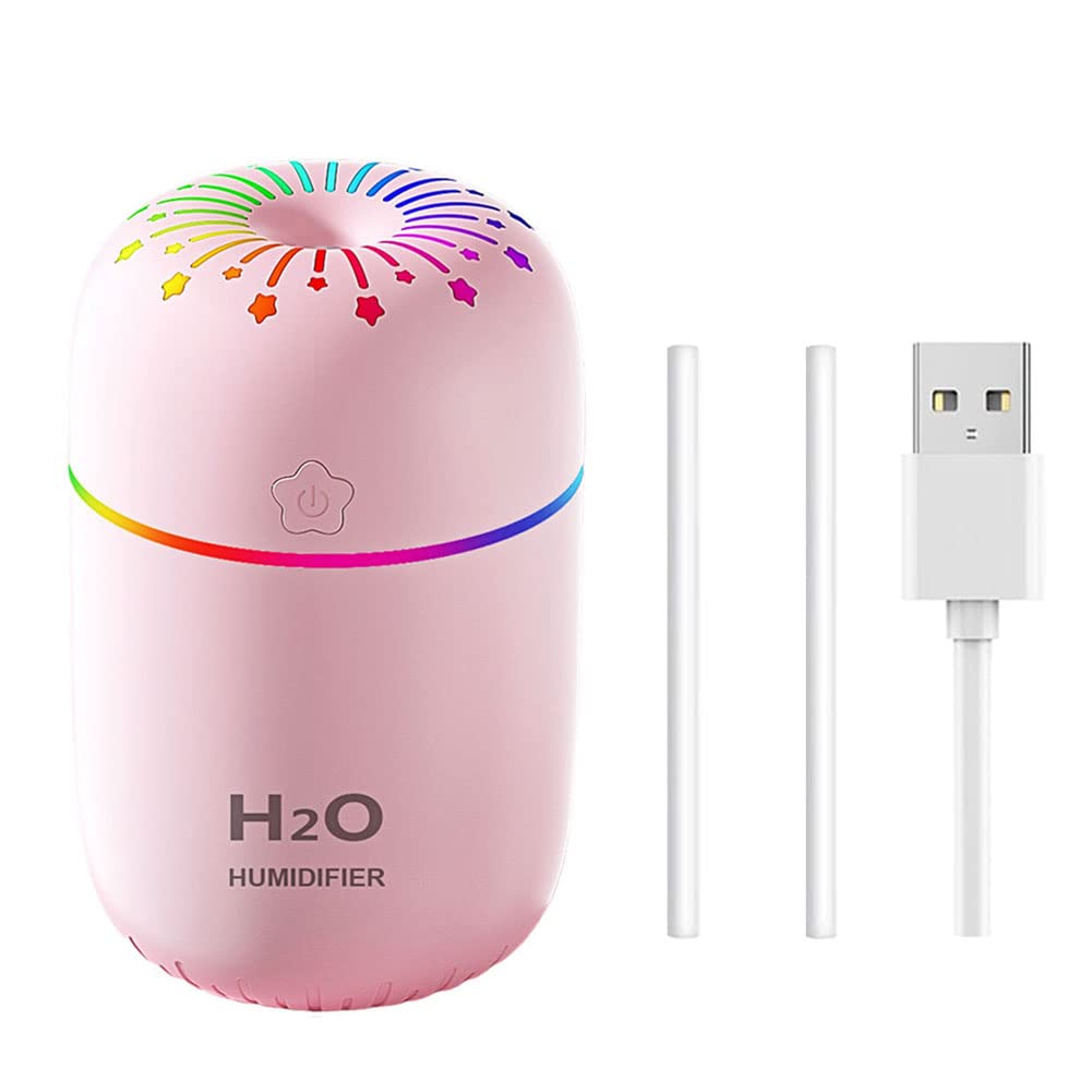 Indoce Sales H2O Humidifiers for Bedroom, Portable small Humidifier 300ml Cool Mist Colorful Light for Babies USB Personal Desktop Humidifier for Home