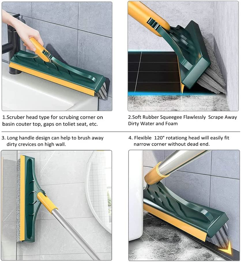 Indoce Sales 3 in 1 Tiles Cleaning Brush Floor Scrub Bathroom Brush with Long Handle 120° Rotate Bathroom Floor Cleaning Brush Home And Kitchen