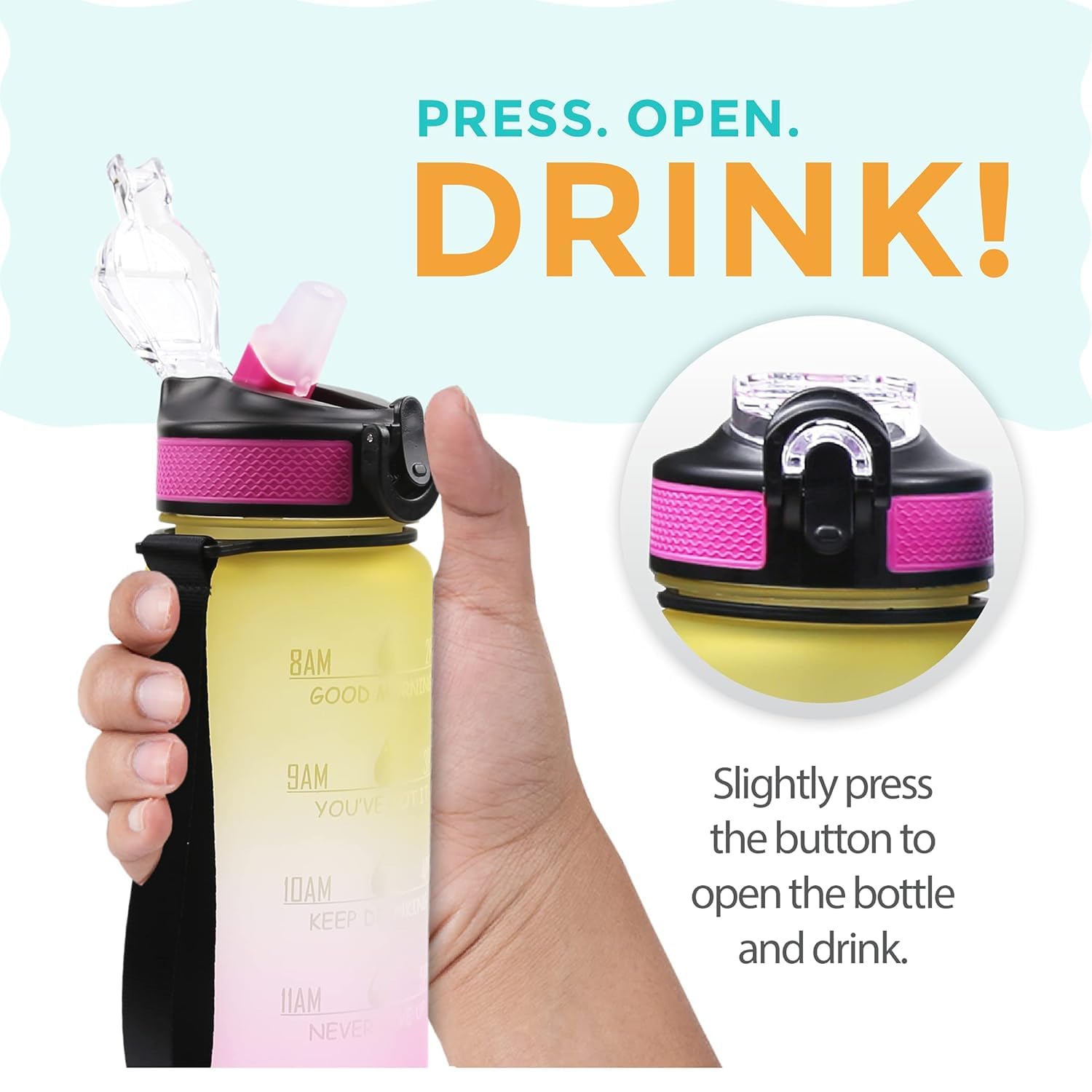 Indoce Sales Motivational Fitness Sports Water Bottle with Time Marker & Straw, Large Wide Mouth Leakproof Durable BPA Free Non-Toxic