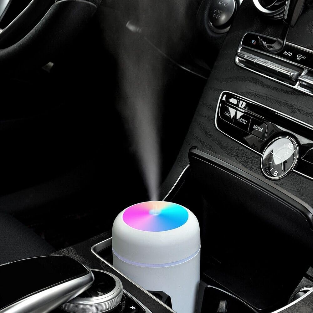 Indoce Sales H2O Humidifier - Mini Cool Mist Humidifier with Multicolor LED Night Light, 300ml Capacity, 2 Mist Modes, and Auto Shut-Off Personal Desktop Humidifier