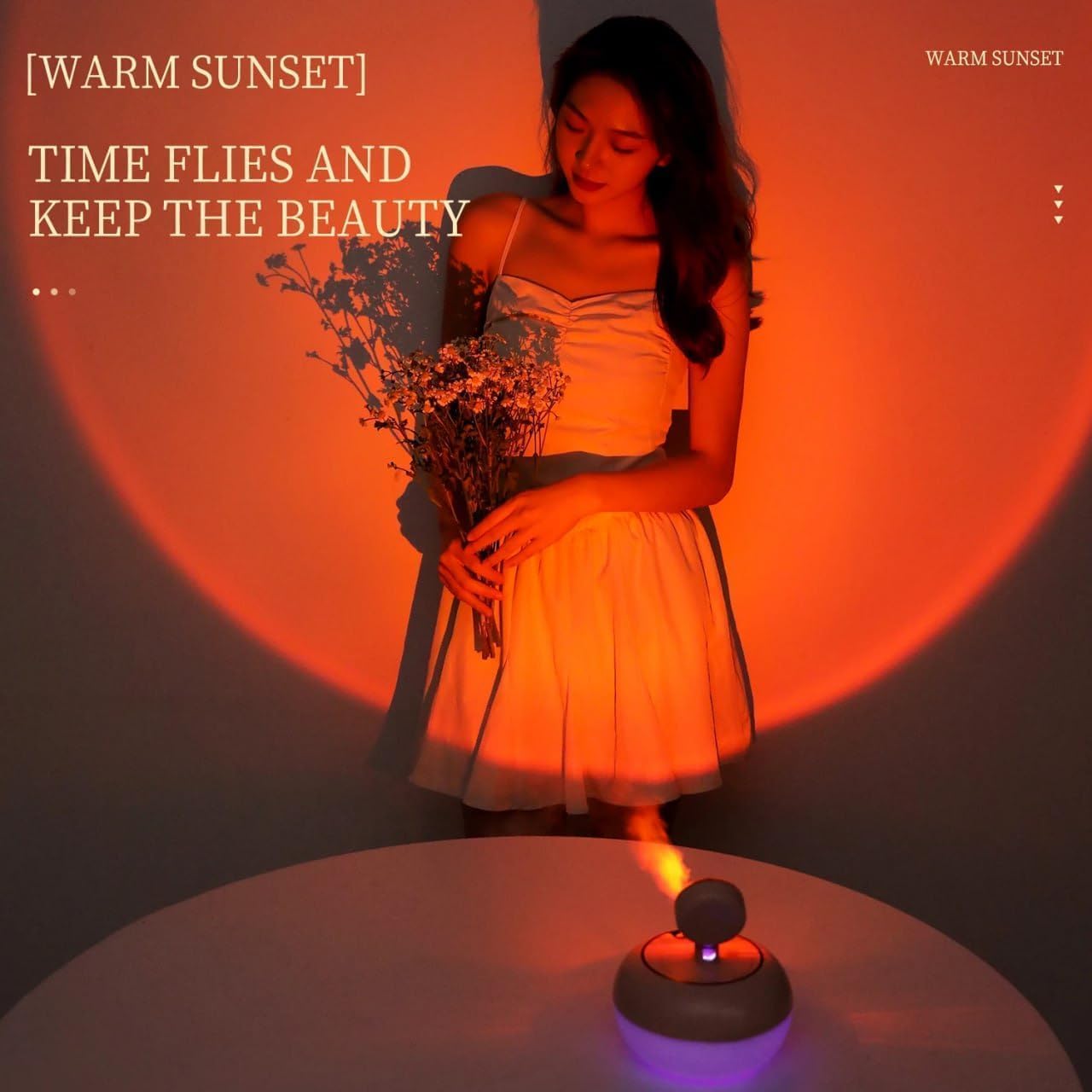indoce Sales 2 in 1 Lamp Humidifier Sunset Lamp Air Humidifier USB Charging Fogger Decoration Sunset Projector Lamp Humidifier with Colors Lights Waterless Auto Off for Home Office Room