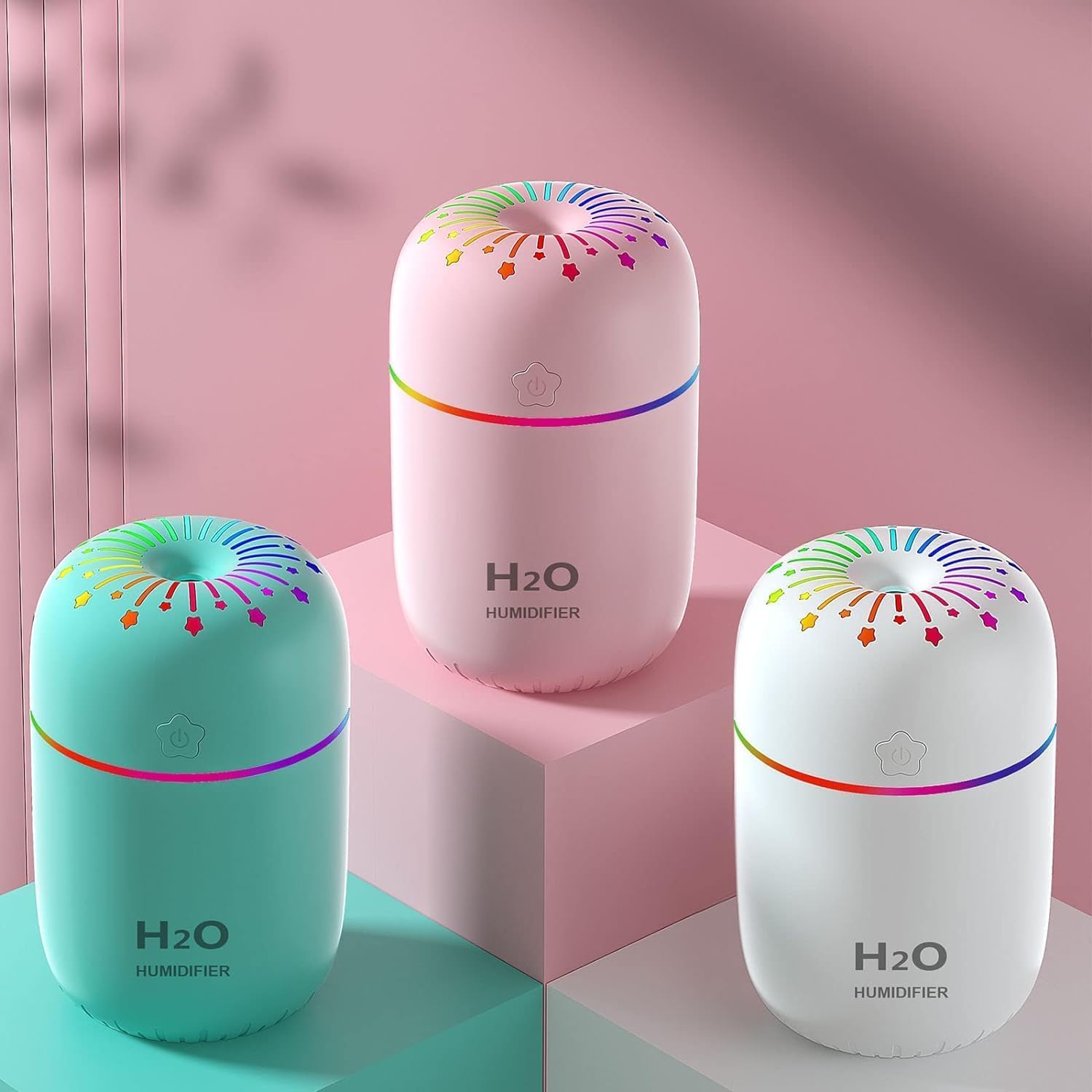Indoce Sales H2O Humidifiers for Bedroom, Portable small Humidifier 300ml Cool Mist Colorful Light for Babies USB Personal Desktop Humidifier for Home